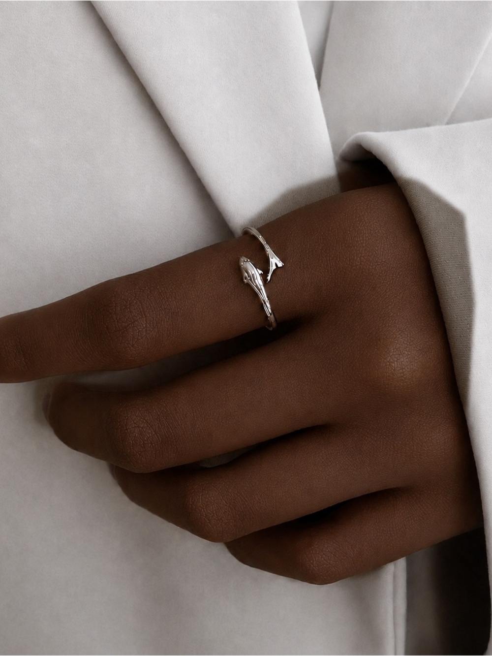 Silver Dolphin Adjustable Open Ring - Women Jewelry